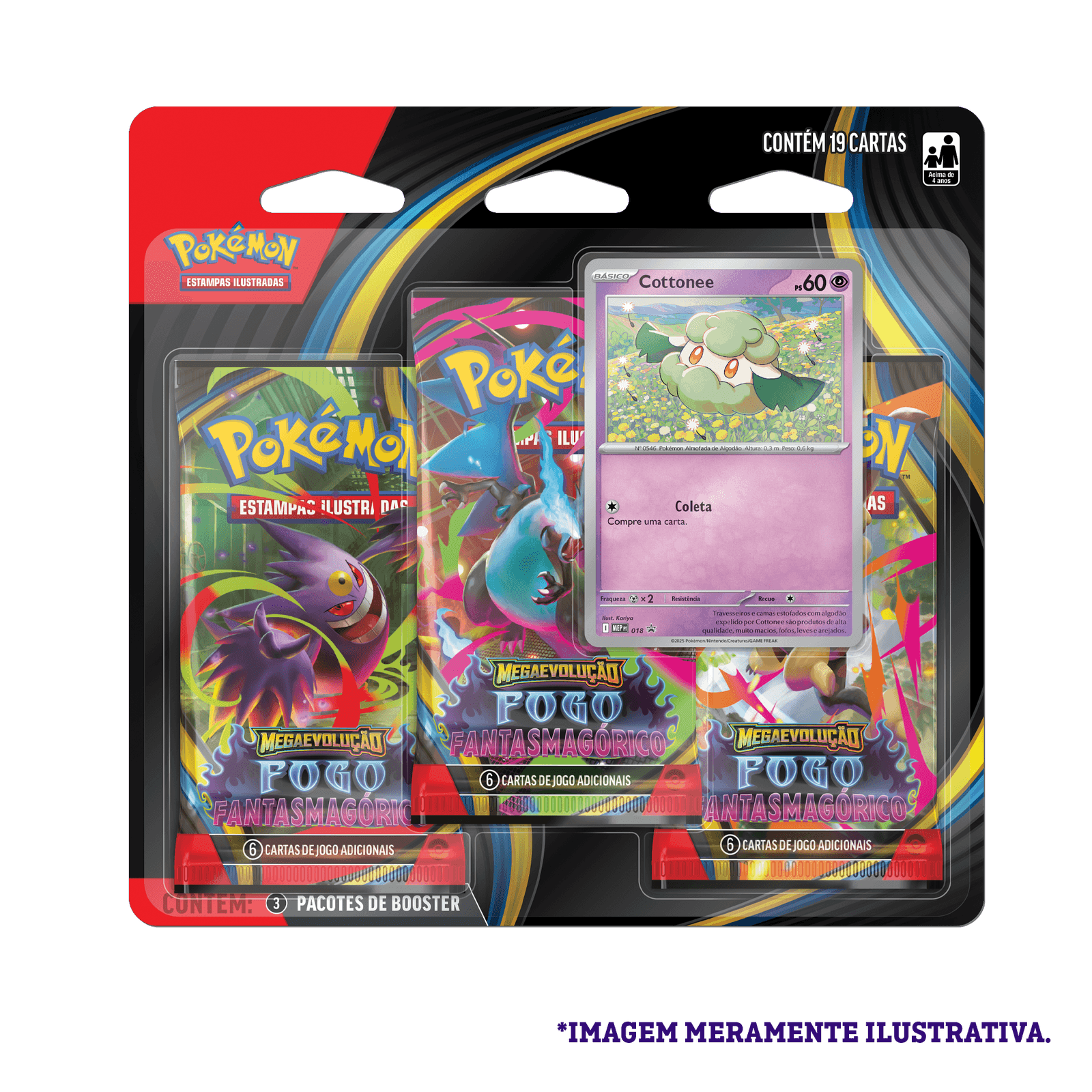 Blister Triplo Pokémon Cottonee ME02 fogo Fantasmagórico